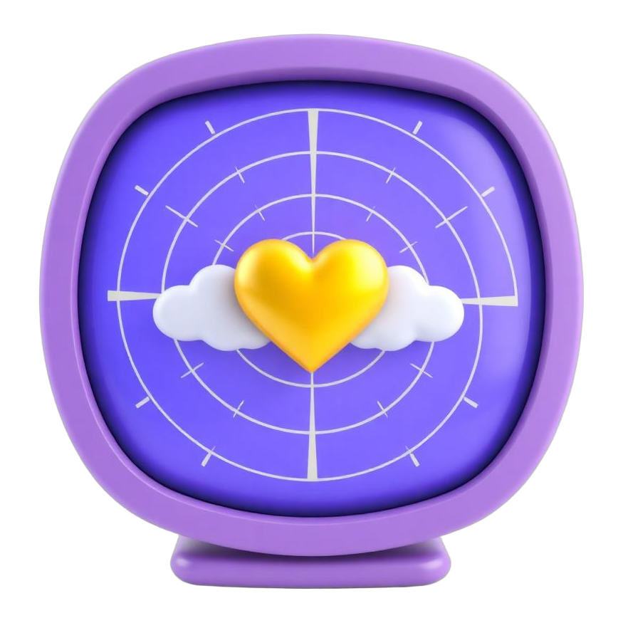 Ilustração 3D de um radar com um coração dourado