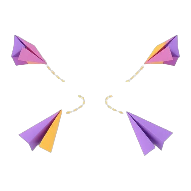 Ilustração 3D de aviões de papel voando em formação